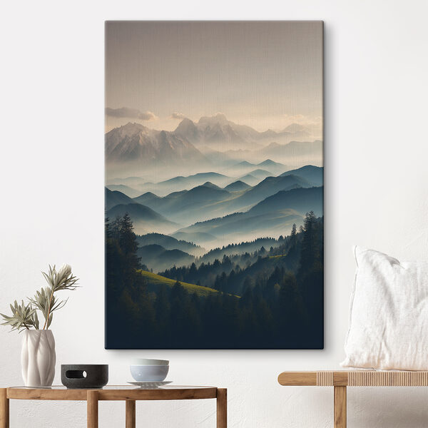 Bergketen met bomen en mist Bergketen met bomen en mist