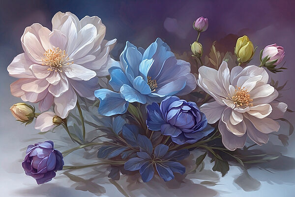 Painting of flowers on a table Painting of flowers on a table