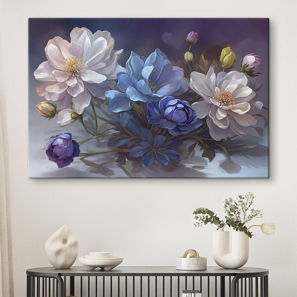 Schilderij van bloemen op een tafel Canvas Schilderijen Schilderij van bloemen op een tafel