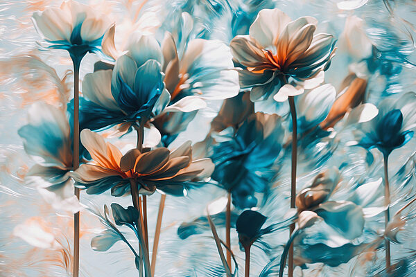Groep bloemen met blauwe en witte bloemblaadjes Groep bloemen met blauwe en witte bloemblaadjes