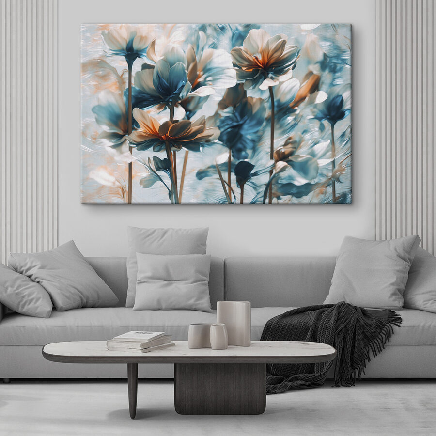 Groep bloemen met blauwe en witte bloemblaadjes