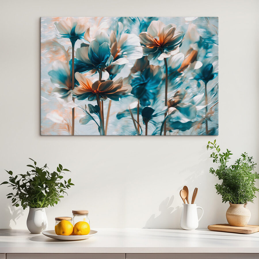 Groep bloemen met blauwe en witte bloemblaadjes