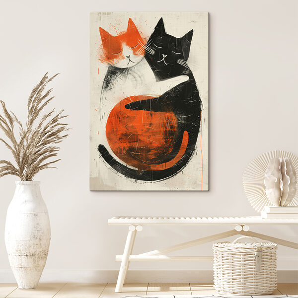 Twee katten knuffelen elkaar Canvas Schilderijen Twee katten knuffelen elkaar
