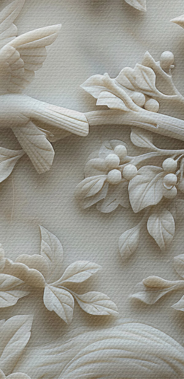 Wit beeld van vogels en bloemen Wit beeld van vogels en bloemen