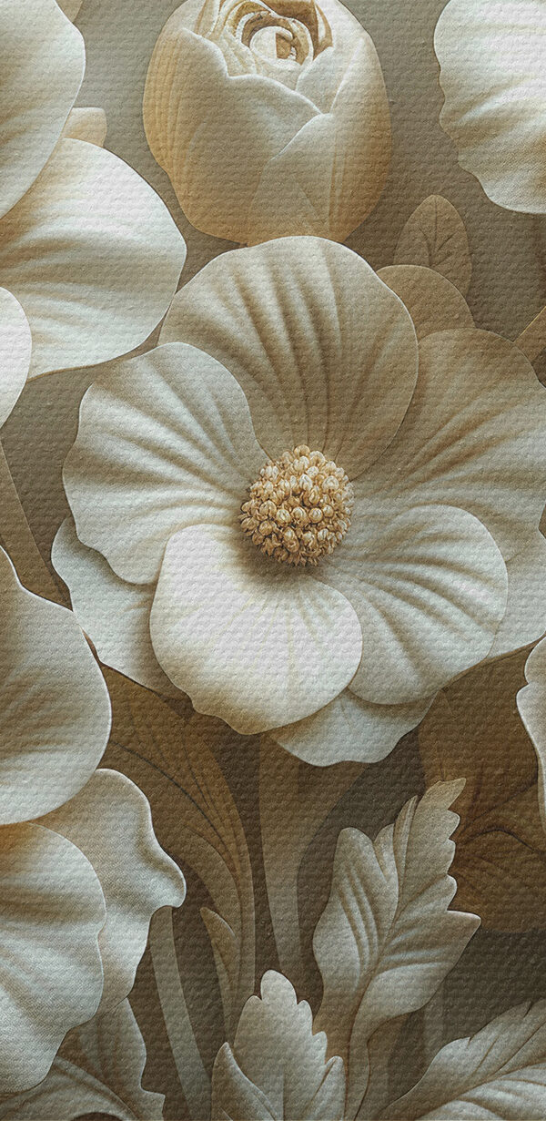 Snijwerk van witte bloemen op een marmeren oppervlak Snijwerk van witte bloemen op een marmeren oppervlak