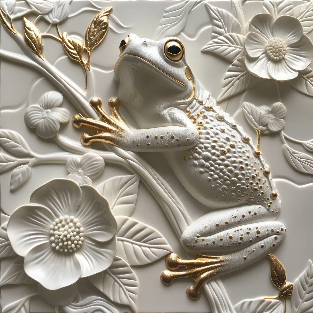 Decorative frog on floral design