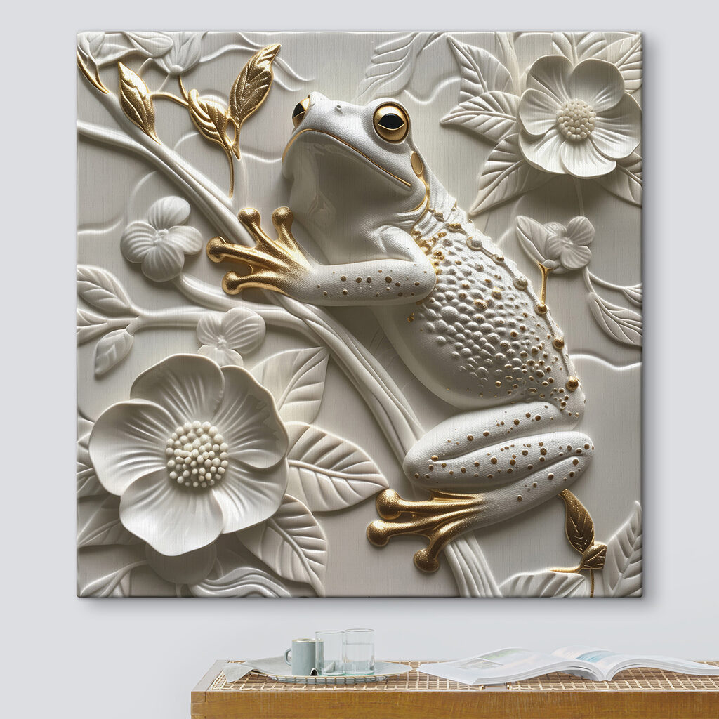 Decorative frog on floral design