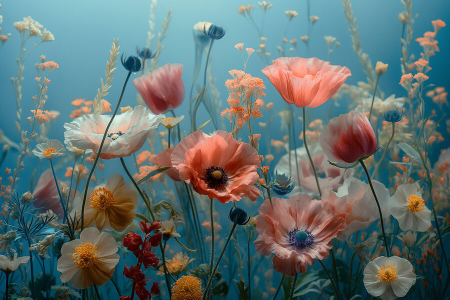 Groep bloemen in een veld