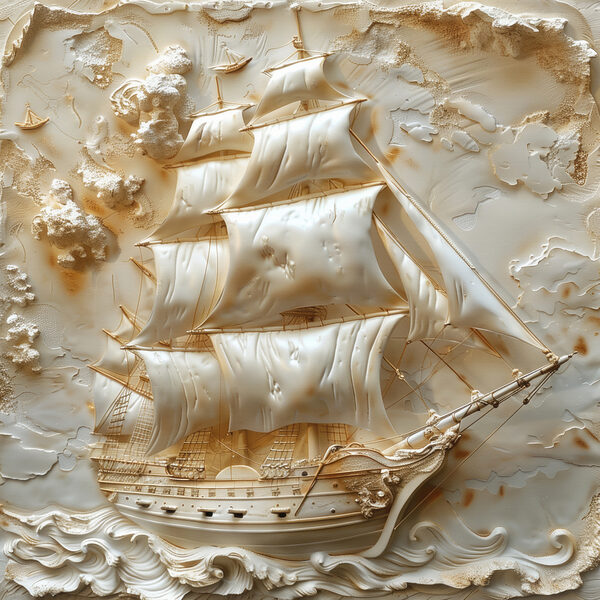 Gesneden schip met zeilen Gesneden schip met zeilen