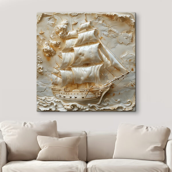 Gesneden schip met zeilen Gesneden schip met zeilen