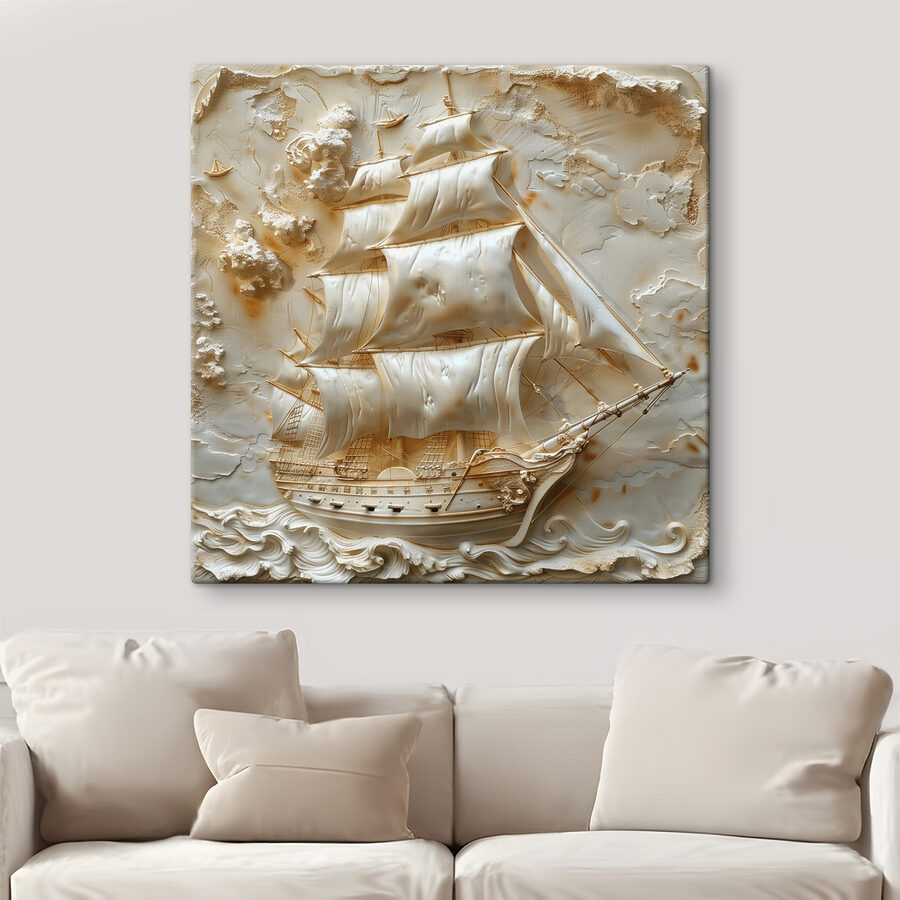Gesneden schip met zeilen Gesneden schip met zeilen
