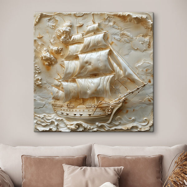 Gesneden schip met zeilen Gesneden schip met zeilen
