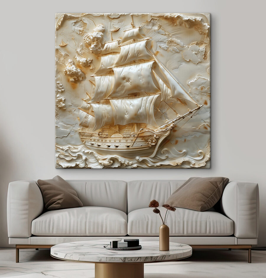 Gesneden schip met zeilen Gesneden schip met zeilen
