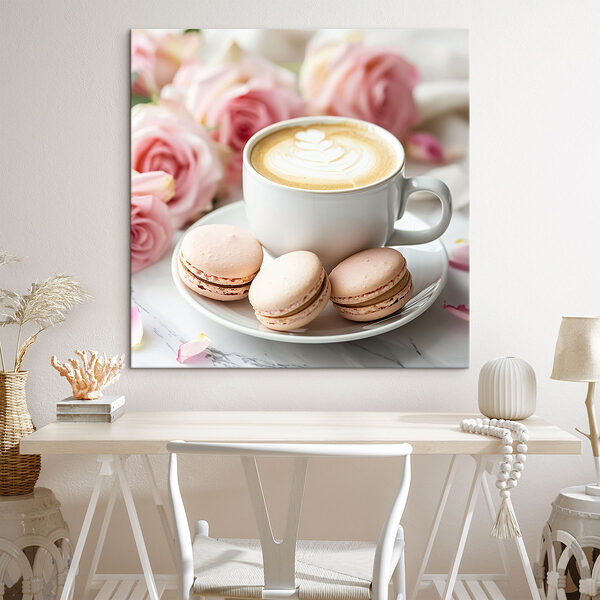 Kopje koffie en koekjes op een bord Kopje koffie en koekjes op een bord