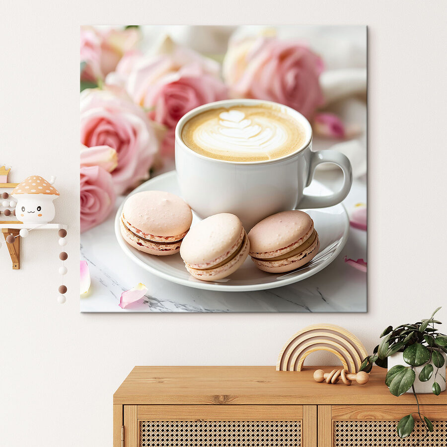 Kopje koffie en koekjes op een bord Kopje koffie en koekjes op een bord