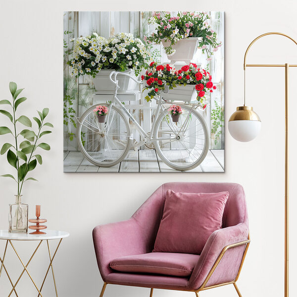 Fiets met bloemen in manden Fiets met bloemen in manden