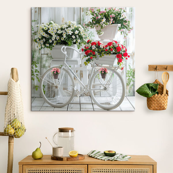 Fiets met bloemen in manden Fiets met bloemen in manden