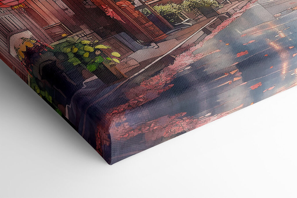 Street with pink lanterns and trees