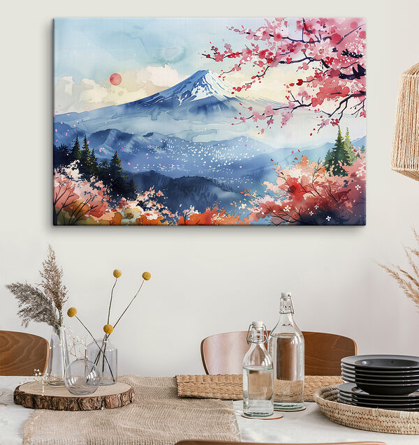 Aquarel van een berg met een besneeuwde top Aquarel van een berg met een besneeuwde top