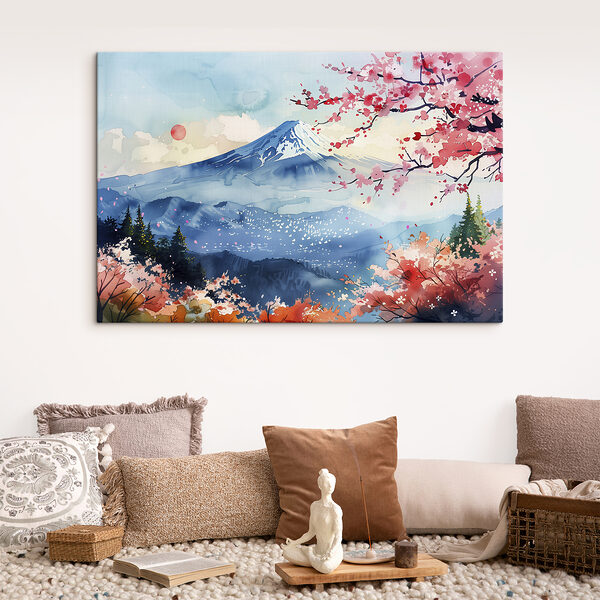 Aquarel van een berg met een besneeuwde top Aquarel van een berg met een besneeuwde top
