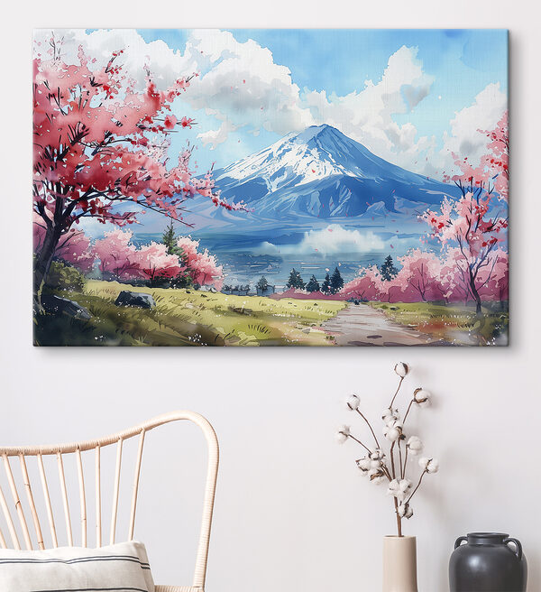 De berg Fuji met roze bloemen De berg Fuji met roze bloemen