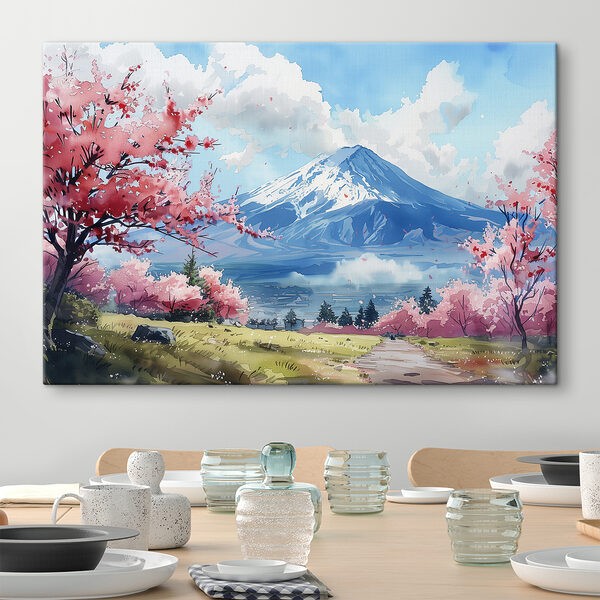 De berg Fuji met roze bloemen De berg Fuji met roze bloemen