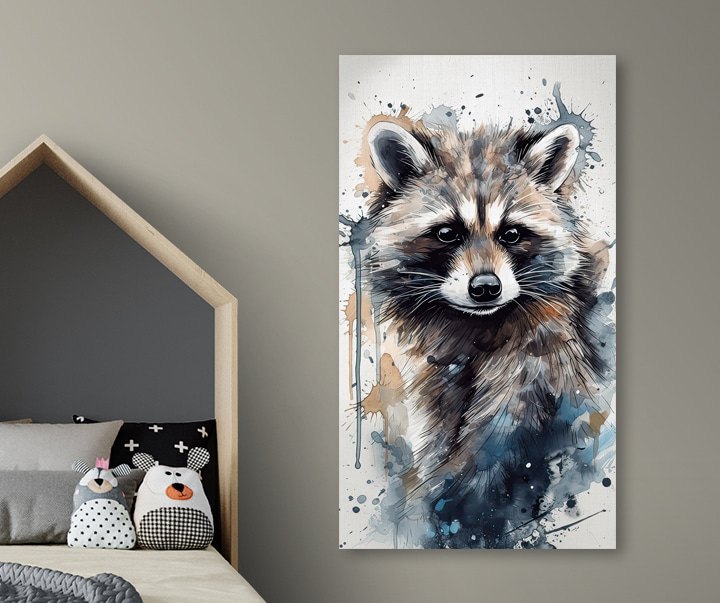 Wasbeer met aquarel spatten