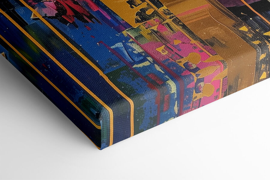 Schilderij van een vrouw’s gezicht met kleurrijke verf die naar beneden druipt