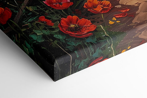 Schilderij van een pad langs het water met bloemen Schilderij van een pad langs het water met bloemen