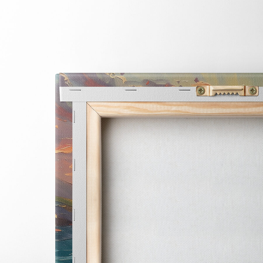 Schilderij van een pad langs het water met bloemen