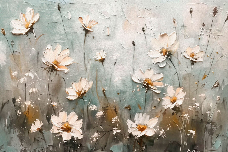 Schilderij van bloemen op een muur