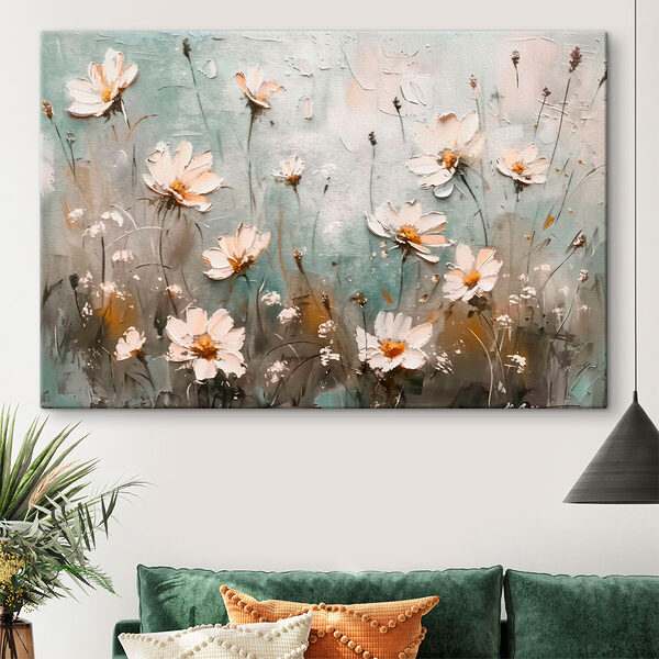 Schilderij van bloemen op een muur Schilderij van bloemen op een muur