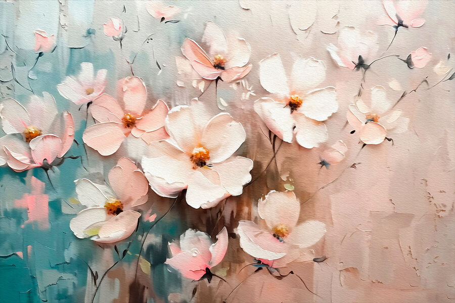 Schilderij van bloemen op een muur
