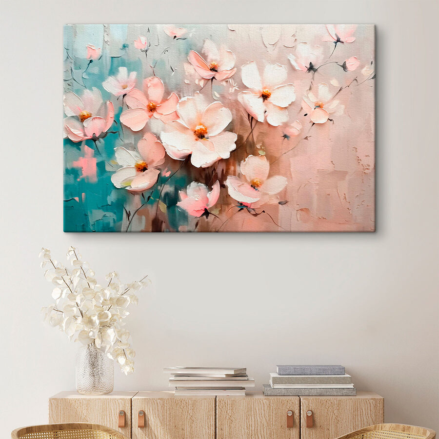 Schilderij van bloemen op een muur