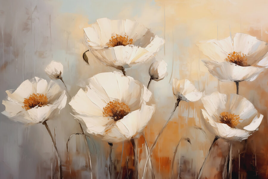 Schilderij van witte bloemen