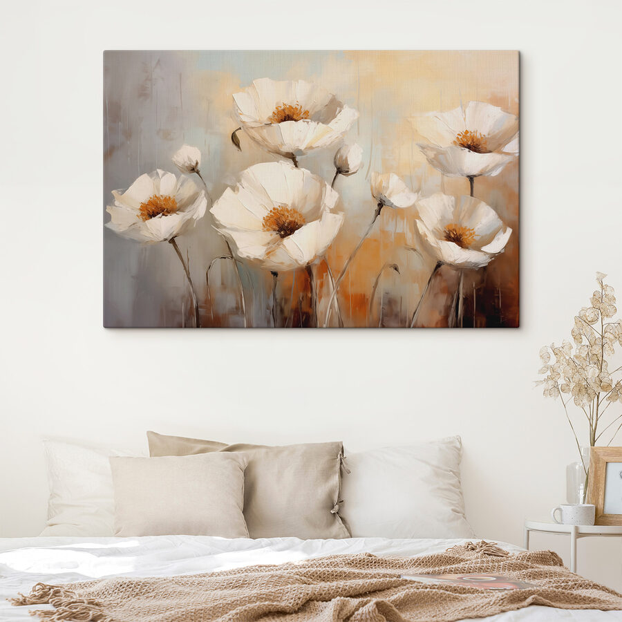 Schilderij van witte bloemen