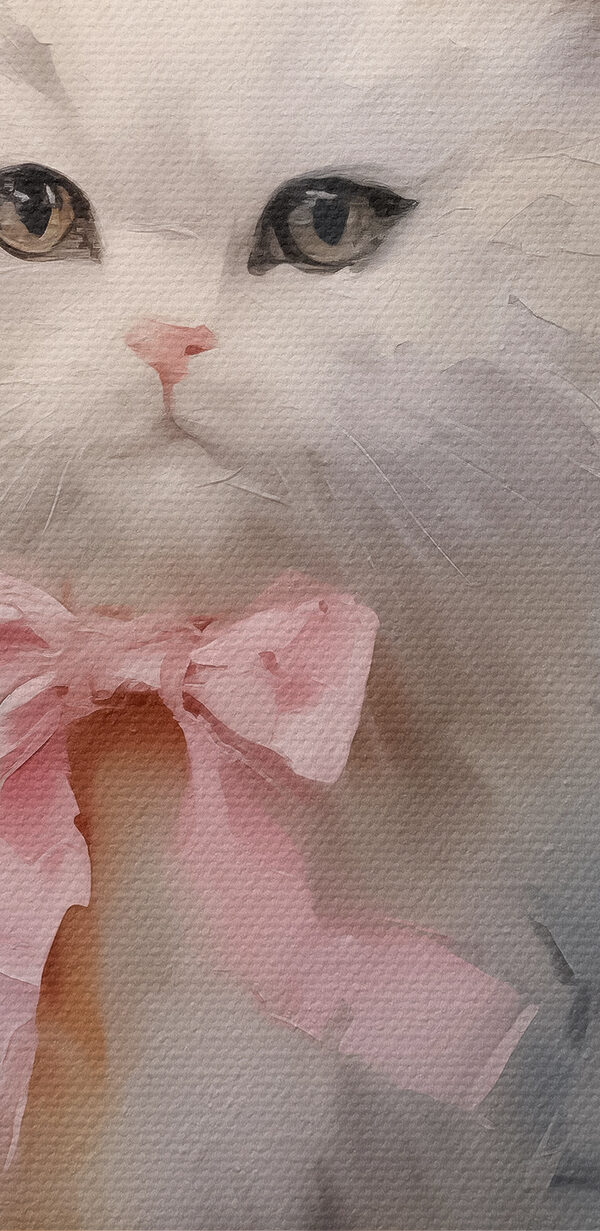 Groep witte katten met roze strikjes Groep witte katten met roze strikjes