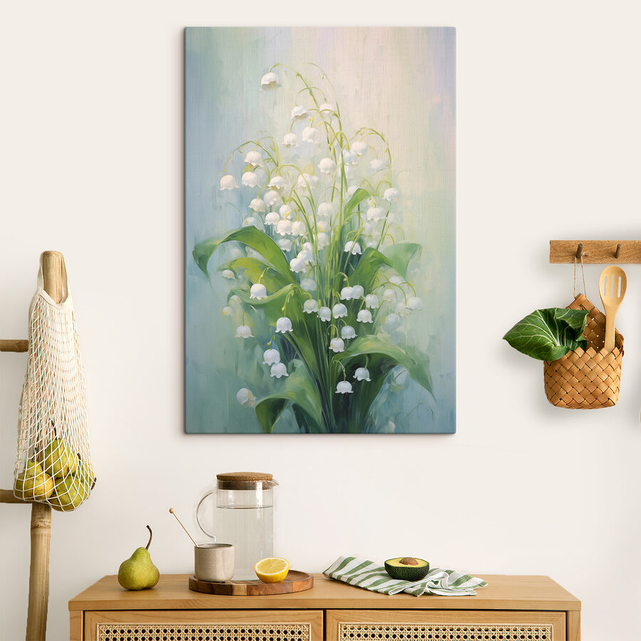Schilderij van een bos witte bloemen