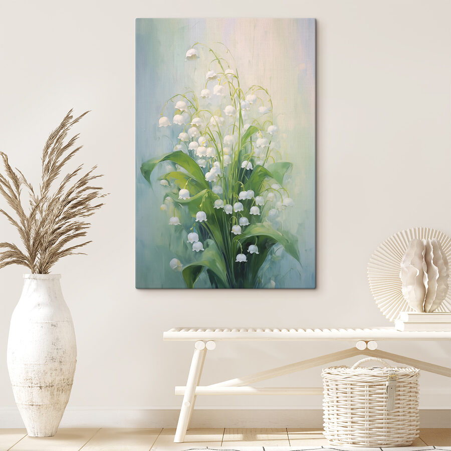 Schilderij van een bos witte bloemen