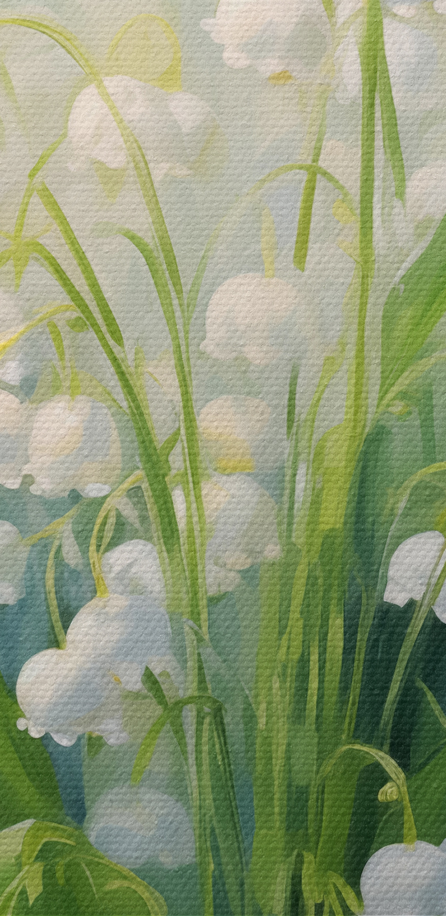 Schilderij van een bos witte bloemen