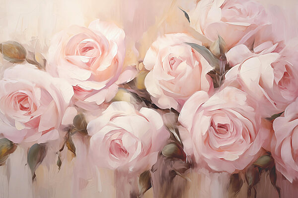 Schilderij van roze rozen Schilderij van roze rozen