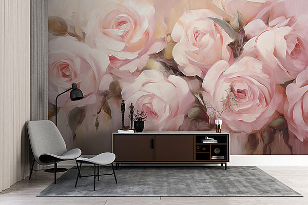 Schilderij van roze rozen Schilderij van roze rozen