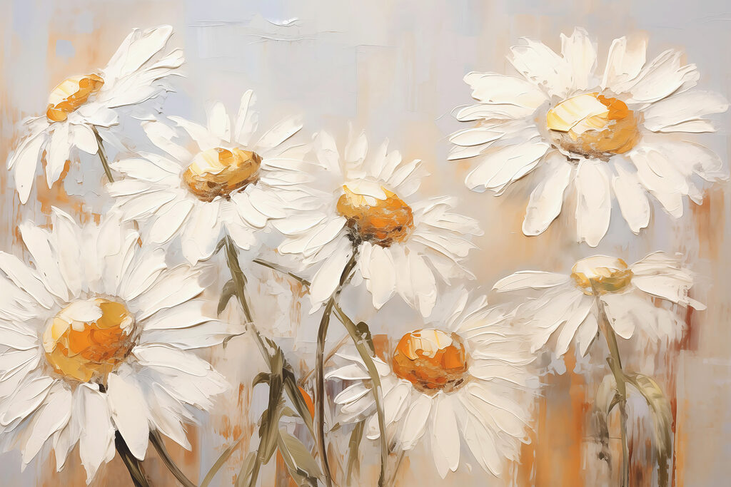 Schilderij van witte bloemen Schilderij van witte bloemen