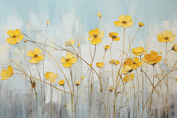 Schilderij van gele bloemen w08129p 600x400 - Schilderij van gele bloemen