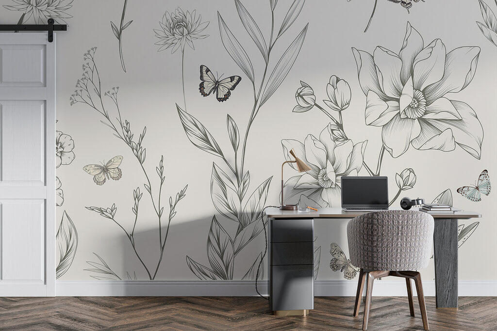 Wallpaper with flowers and butterflies Wallpaper with flowers and butterflies
