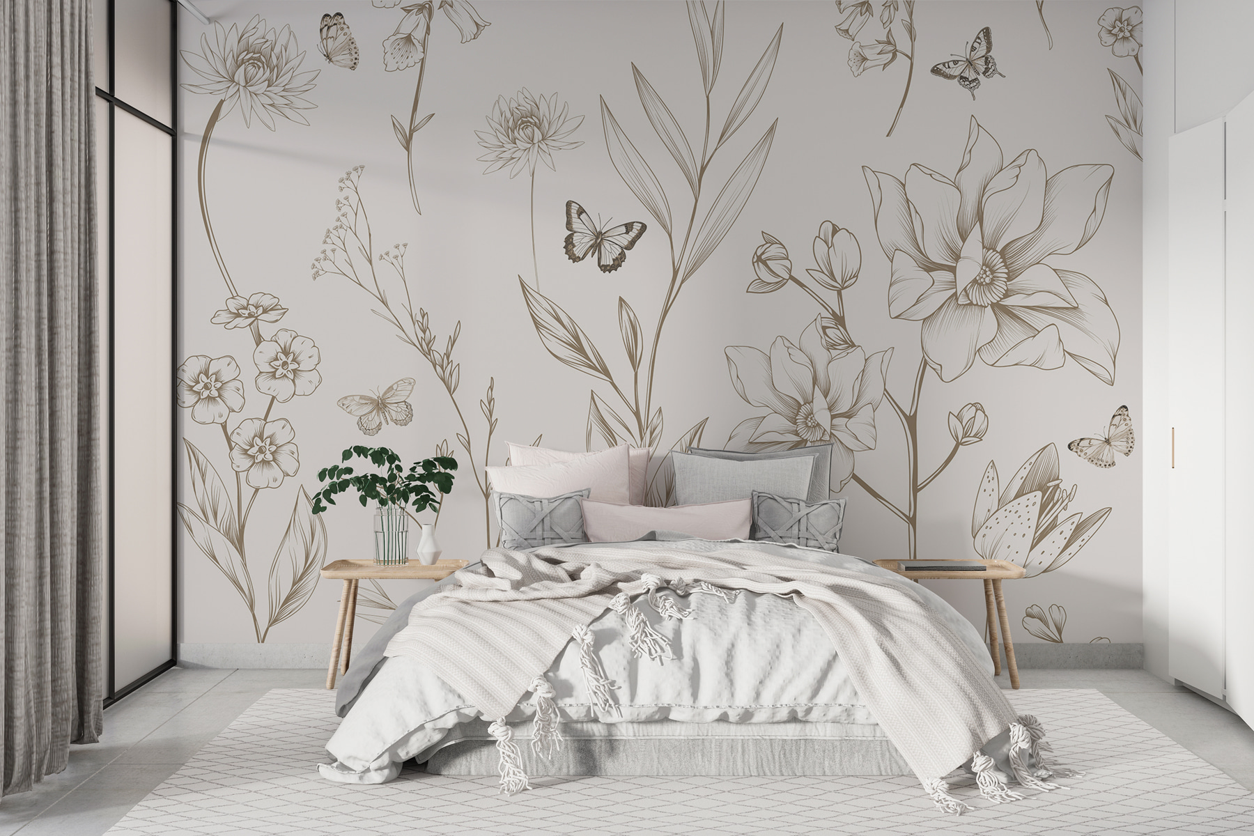 Wallpaper with flowers and butterflies Wallpaper with flowers and butterflies