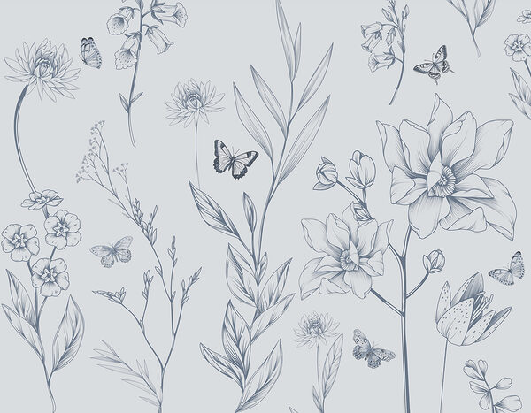 Tekening van bloemen en vlinders Tekening van bloemen en vlinders