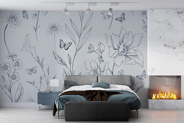 Tekening van bloemen en vlinders Tekening van bloemen en vlinders