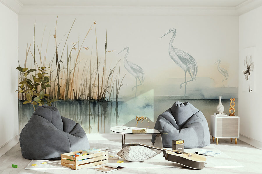 Tekening van vogels op het water