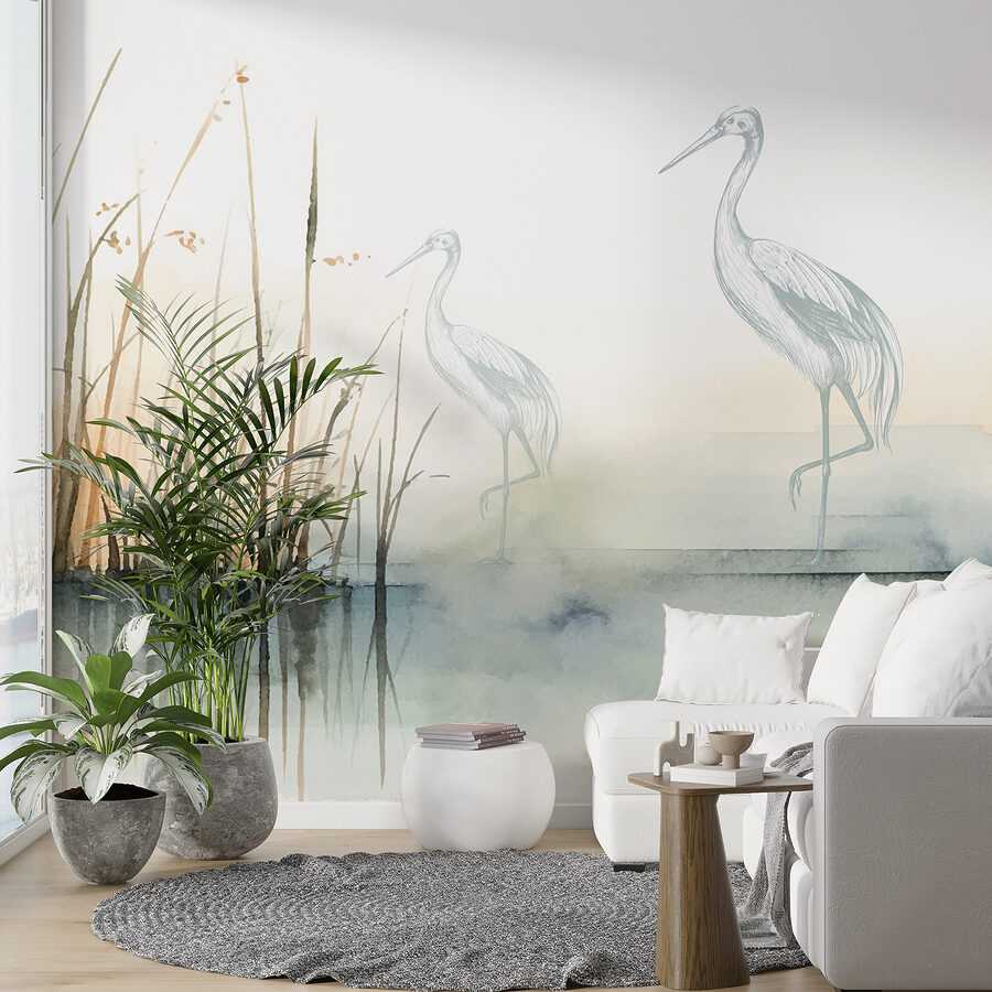 Tekening van vogels op het water